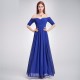 Women Sexy Blue V-neck Ruched-Pretty Long Prom Dress