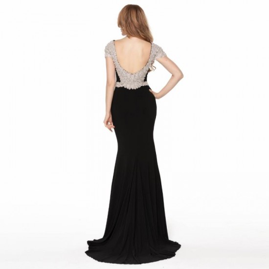 V-Neck Mermaid Backless Beaded Sequined Long Prom Dress