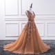 Long Sleeve Rabbit embroidery Prom Dress