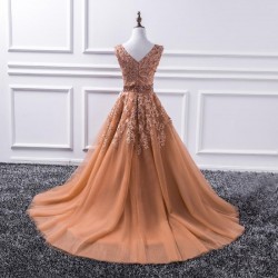 Long Sleeve Rabbit embroidery Prom Dress