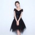 Black Short Knee Length Tulle Evening Party Prom Dress