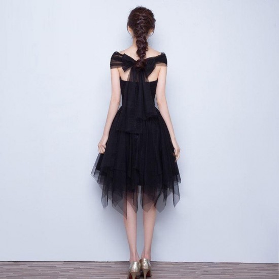 Black Short Knee Length Tulle Evening Party Prom Dress