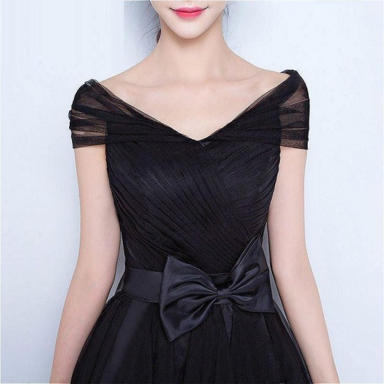Black Short Knee Length Tulle Evening Party Prom Dress
