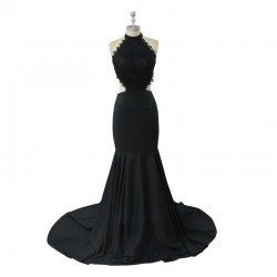 Black Mermaid Prom Dress Backless Floor Length Maxi Gowns