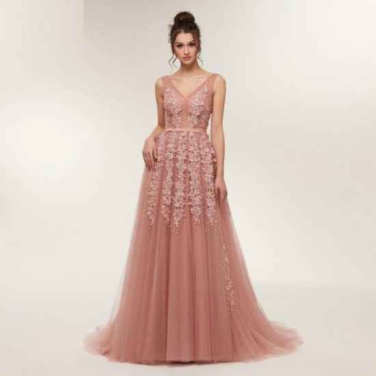 Long Tulle Sexy Wedding Party Dress Open Back