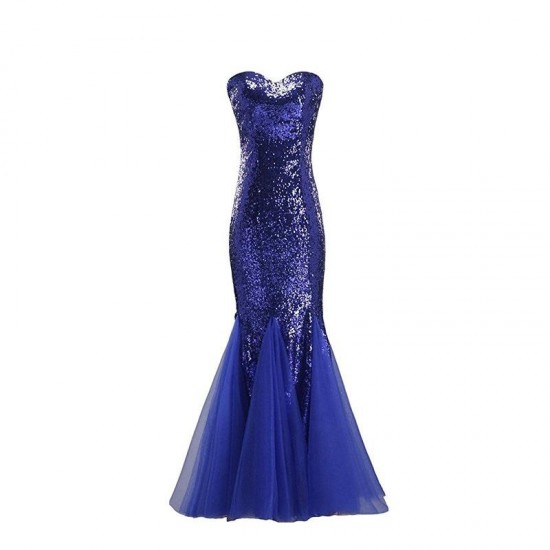 Royal Blue Prom Dress Mermaid Tulle Sequins Long Prom Dress