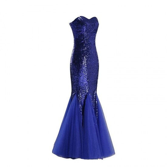 Royal Blue Prom Dress Mermaid Tulle Sequins Long Prom Dress