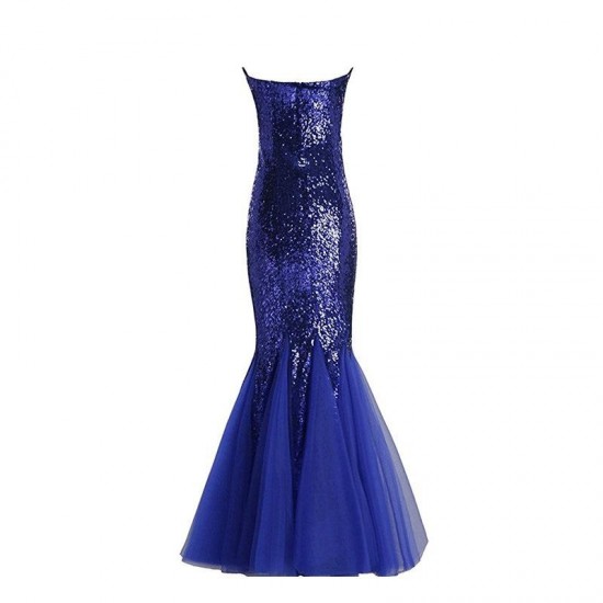 Royal Blue Prom Dress Mermaid Tulle Sequins Long Prom Dress