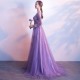 Purple Prom Dress Lace Appliqued A-line Evening Party Gowns