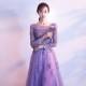 Purple Prom Dress Lace Appliqued A-line Evening Party Gowns