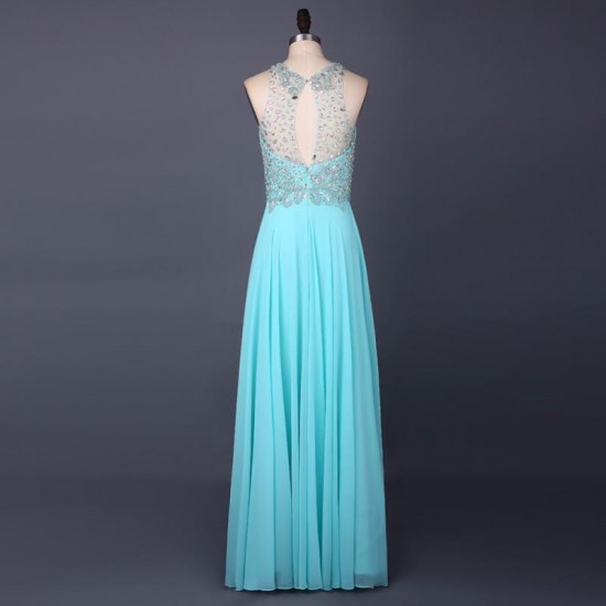 Chiffon O Neck Beading Long Prom Dress Off Shoulder Floor Length