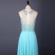 Chiffon O Neck Beading Long Prom Dress Off Shoulder Floor Length