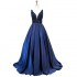 Navy Blue Satin Ball Gowns Prom Dresses with Stones