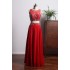 Elegant Two Pieces Prom Dresses Long Chiffon Red Evening Gowns