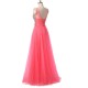 Long Prom Dress Lace-up Back Beadings Tulle A Line Evening Gowns