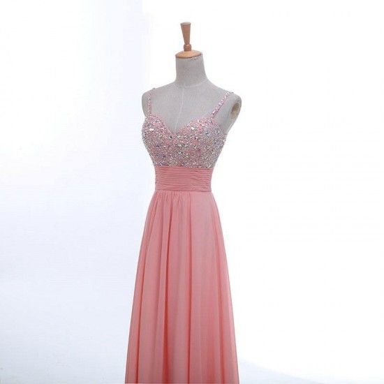 Spaghetti Strap Lace Up Back Beadings Prom Dress Spaghetti Strap Lace Up Back Beadings Prom Dress