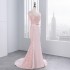 Pink Long Sleeve Lace Prom Dress Mermaid Party Evening Dress