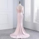 Pink Long Sleeve Lace Prom Dress Mermaid Party Evening Dress