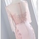 Pink Long Sleeve Lace Prom Dress Mermaid Party Evening Dress