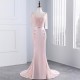 Pink Long Sleeve Lace Prom Dress Mermaid Party Evening Dress