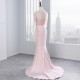 Pink Long Sleeve Lace Prom Dress Mermaid Party Evening Dress