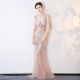 Long V-Neck Tulle Crystal Beading Formal Prom Dress