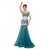 Sweetheart Long Prom Dresses Teal Green Lace Tulle Formal Dress