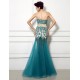 Sweetheart Long Prom Dresses Teal Green Lace Tulle Formal Dress