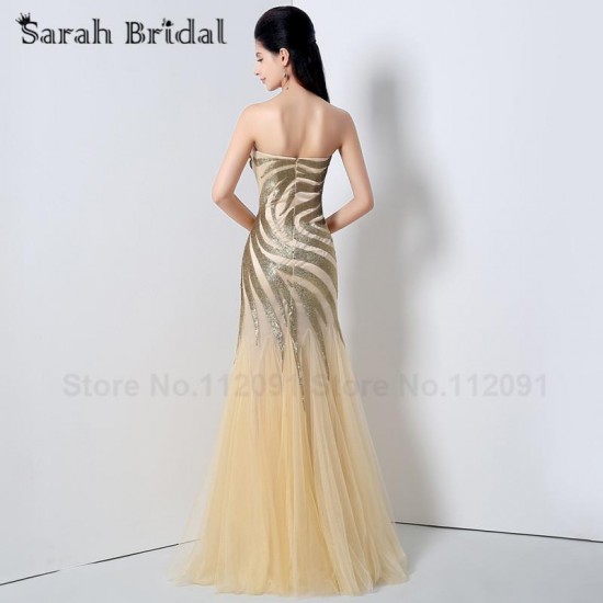Gold Sequined Shape Prom Dresses Mermaid Long Gowns