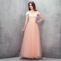 Off Shoulder Prom Dress Long Vintage Pink Formal Women Gowns