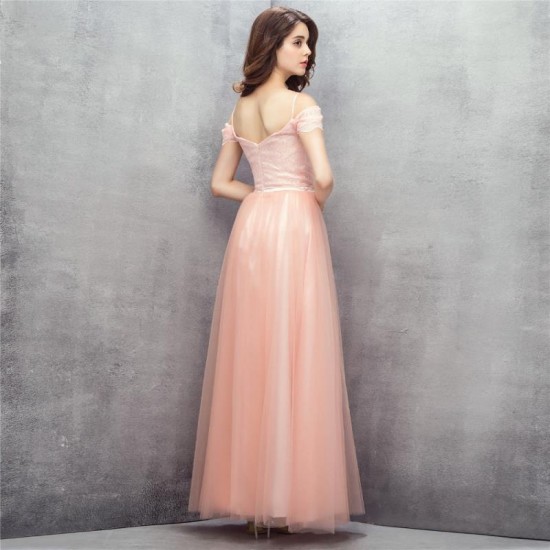 Off Shoulder Prom Dress Long Vintage Pink Formal Women Gowns