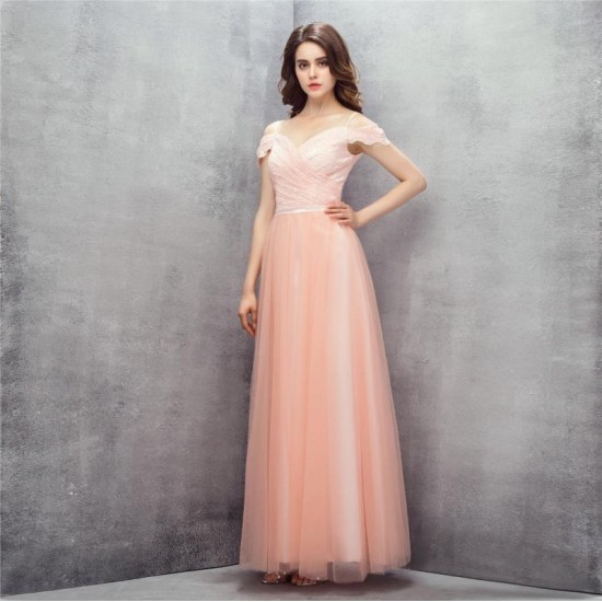 Off Shoulder Prom Dress Long Vintage Pink Formal Women Gowns