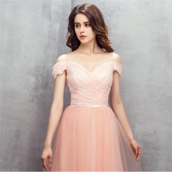 Off Shoulder Prom Dress Long Vintage Pink Formal Women Gowns