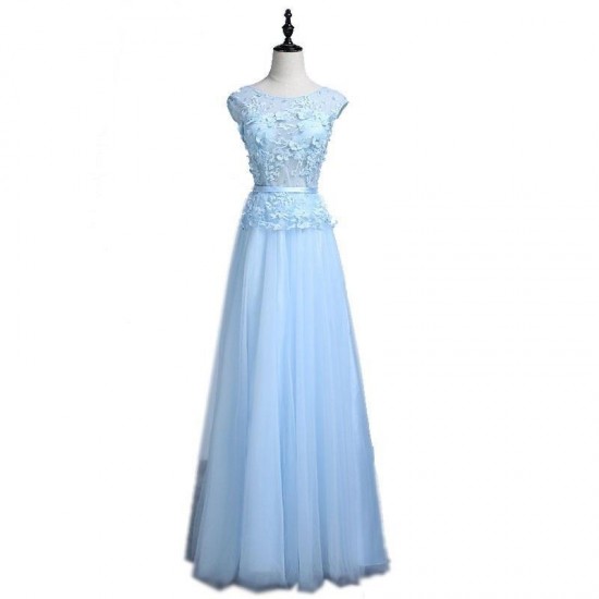 A Line Long Prom Dress Light Blue Gown