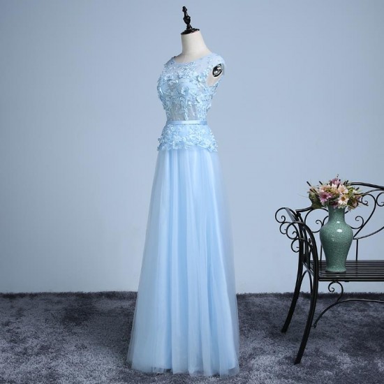 A Line Long Prom Dress Light Blue Gown