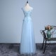 A Line Long Prom Dress Light Blue Gown