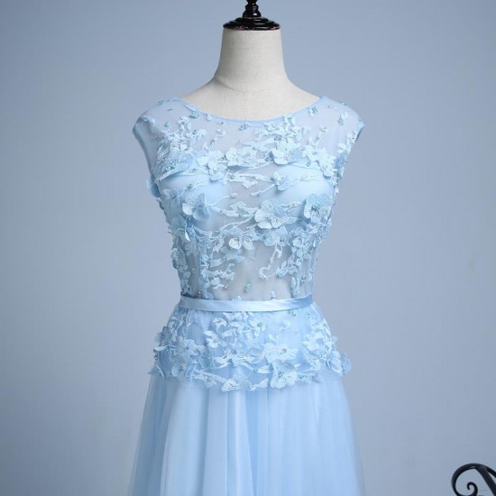 A Line Long Prom Dress Light Blue Gown