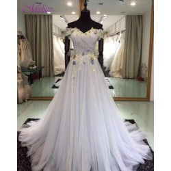 Appliques Beaded Lace Up A-Line Prom Dress Pleated Party Gown