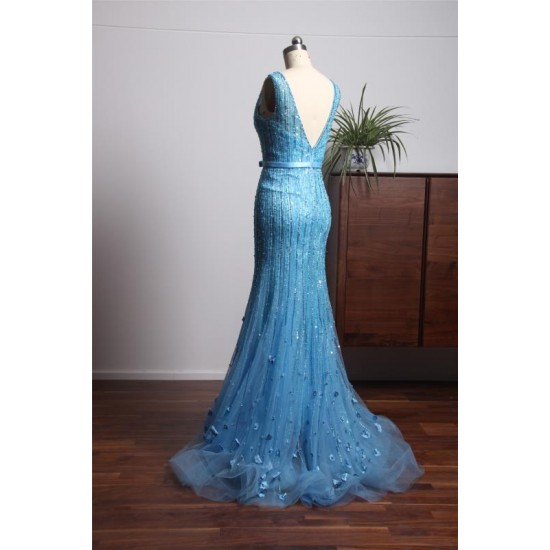 Mermaid Prom Dresses V-neck Floor Length Beading Sequins