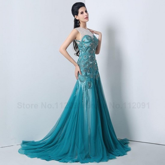 Blue Embroidery Prom Dress Mermaid Long Evening Gowns Beading Blue Embroidery Prom Dress Mermaid Long Evening Gowns Beading