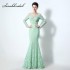 Long Sleeve Lace Tulle Aqua Green Mermaid Prom Dresses with Beaded