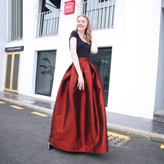 Long Taffeta Prom Dress Burgundy Blue Black Simple Formal Dress