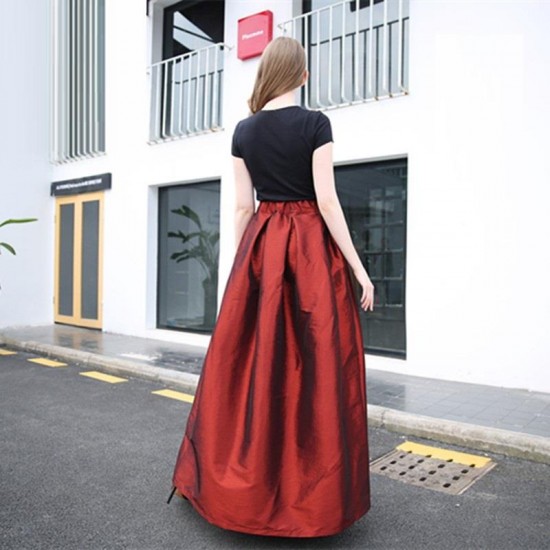 Long Taffeta Prom Dress Burgundy Blue Black Simple Formal Dress