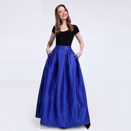 Long Taffeta Prom Dress Burgundy Blue Black Simple Formal Dress