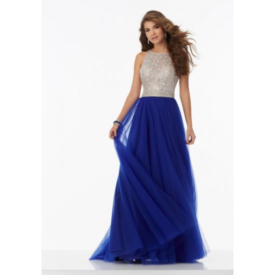Scoop Long A Line Beads Prom Dress Open Back