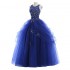 Beadings Tulle Floor Length Party Dress Long Blue Prom Dress