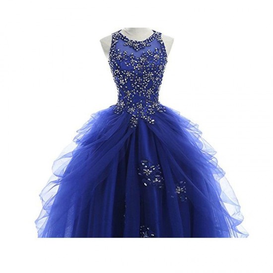 Beadings Tulle Floor Length Party Dress Long Blue Prom Dress Beadings Tulle Floor Length Party Dress Long Blue Prom Dress