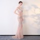 Mermaid Long V-Neck Crystal Beading Formal Prom Dress