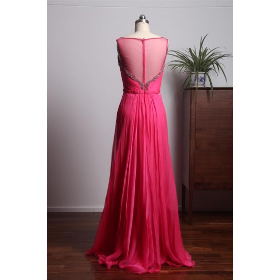 Long Scoop Sleeveless Floor Length Beading Evening Dress