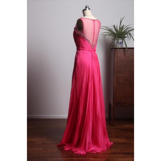 Long Scoop Sleeveless Floor Length Beading Evening Dress